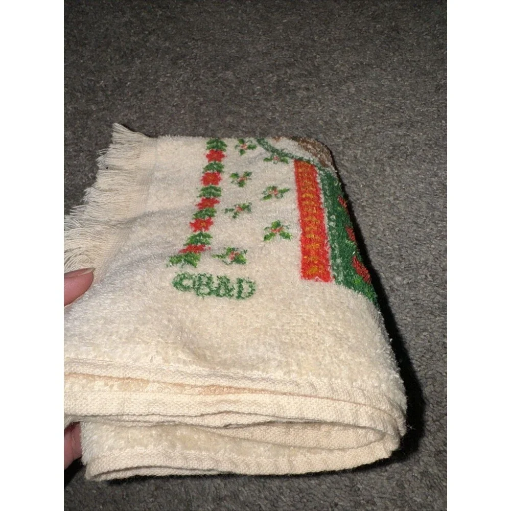 Vtg Christmas Hand Towel Rocking Horse Cotton by B&D Terry Cloth Fringed 70s